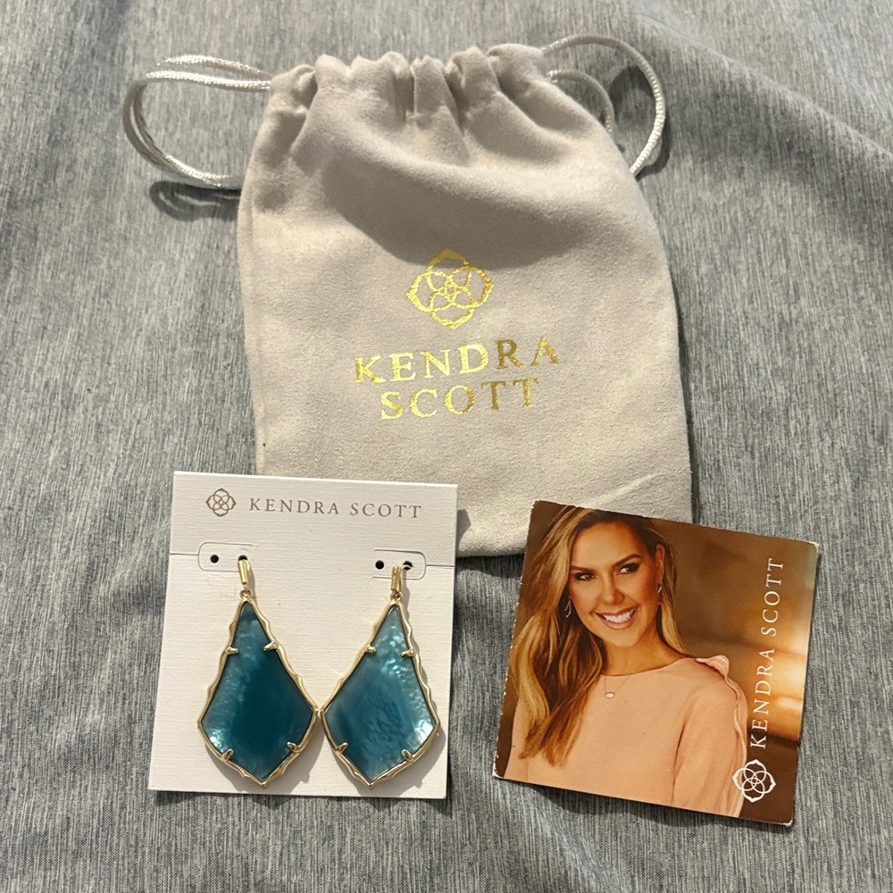 Kendra Scott Teal Blue Gold-Trim Drop Earrings